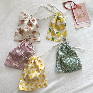 Japanischer Baumwoll-Leinen Kordelzug Aufbewahrungsbeutel niedlich gedruckt Make-up Tasche