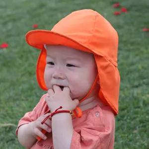 Baby zonneklep hoed met nekflap oranje zuigeling zomer buiten vissershoed ademend