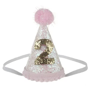 Cappello festa compleanno bambini fascia neonata glitter numero 2 rosa accessorio foto