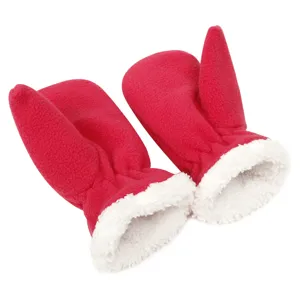 Kinderen winter fleece warme wanten met pluche manchetten, rode gezellige handschoenen voor kids.