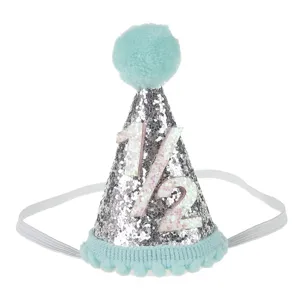 Cappello glitterato per mezzo compleanno da neonato, simpatico accessorio per foto.