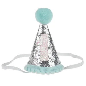 Cappello festa compleanno bambini cerchietto argento paillettes cono foto neonato.