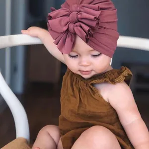 Baby turban hat with big bow soft knit infant headwrap spring summer cute toddler head wear