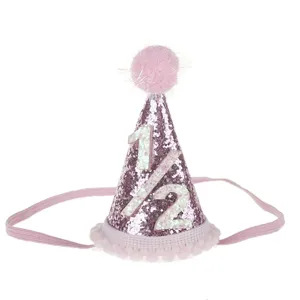 Cappello fascia per festa di compleanno metà rosa glitterato per neonati oggetti di sc