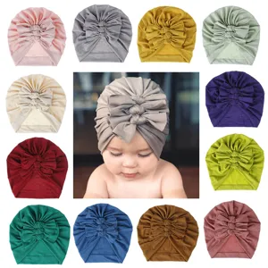 Baby knotted turban hat infant soft stretchy bow beanies cute toddler headwrap caps