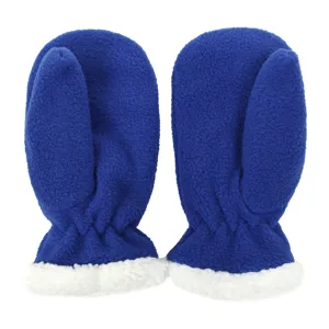 Kinder fleece winterwanten met warme pluche manchetten, gezellige blauwe thermohandschoenen.