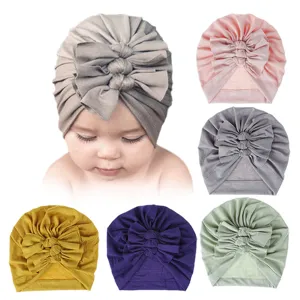 Infant cute knot bow turban hat soft knitted baby cap multi-color newborn head wrap details