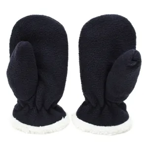 Details van de donkerblauwe comfortabele fleece kinderwanten met warme pluche boorden.