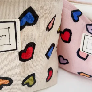 Borsa per cosmetici in tela con cuori colorati, custodia da viaggio con zip per trucco quotidiano