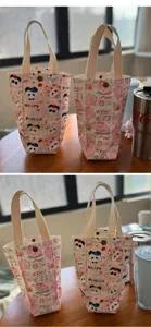 Süße Canvas Tasse Tasche tragbare Wasserflasche Halter rosa Cartoon Druck isolierter Tote Beutel