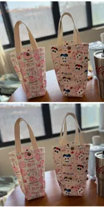 Niedliche Canvas Trinkflaschen Tasche Rosa Schwein tragbare Isolierbecher Handtasche langlebiger Halter