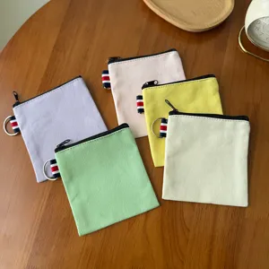 Canvas Coin Purse Square Zipper Pouch Cute Mini Storage Bag Portable Travel Wallet