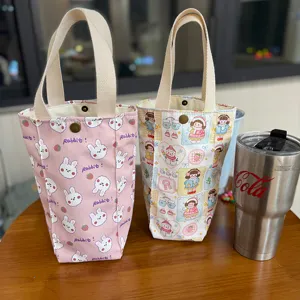 Verdichtete Canvas Tasche süßes Cartoon Kaninchen und Mädchen Design Tragetasche Becher