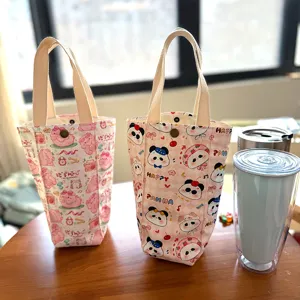 Niedliche Canvas Becher Tasche tragbare isolierte Wasserflasche Handtasche rosa Design