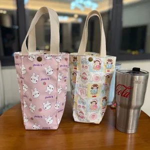 Verdichtete Segeltuch Tragetasche süße Cartoon Tasse Halter wasserdichte Handtasche Aufbewahrung