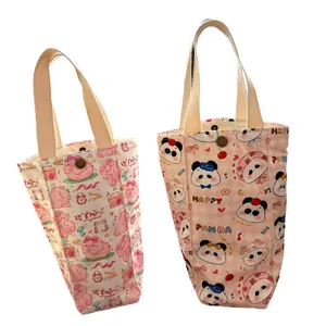 Süße Leinwand Wasserflasche Handtasche Cartoon rosa Schwein Panda Druck tragbare Thermoskanne