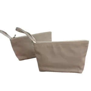 Portable white canvas zipper pouch for daily travel and DIY minimalist storage bag main view