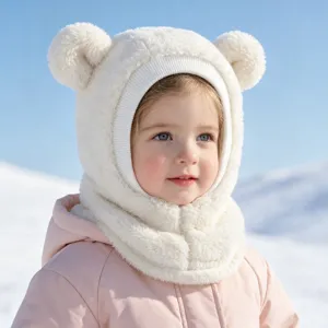 Kuschelige Fleece Bärenohren Babymütze Schal Set, süße Winter Kapuze für Kleinkinder.