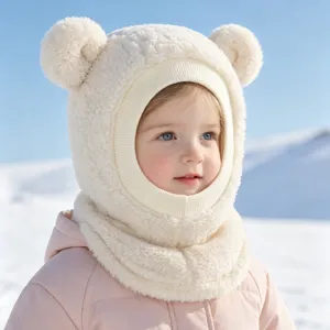 Kinder Winter Warme Fleece Bärenohren Sturmhaube Kapuze Schal Süße Kleinkind Winddichte Mütze