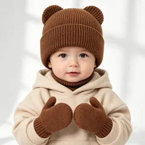 Süsses Baby Winter Strick Bärenohren Mütze und Handschuhe Set warme Wolle für Kinder.