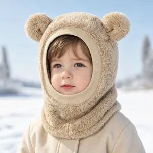 Süße Bärenohren Kinder Winter warme Sturmhaube Plüsch Mütze Schal Set winddicht Outdoor