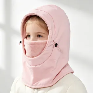 Kinderen fleece balaclava winter thermische muts en sjaal set voor outdoor sport roze