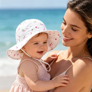 Baby summer sun protection bucket hat with cute cherry print, lightweight infant sun hat.