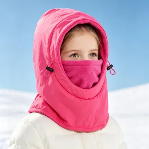 Kinderen winter winddicht fleece balaclava skiën fietsen gezichtsmasker roze hoed