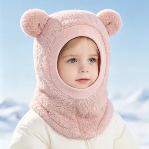 Süße Baby Winter warme Bärenohren Kapuze Mütze Schal All-in-One Kleinkind winddicht Fleece Mütze