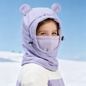 Kids winter warm windproof ski balaclava cute bear ears hooded hat outdoor detail view