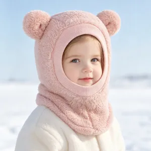 Süße Winter Baby Bärenohr Sturmhaube, warme winddichte Plüsch Kapuze für Kleinkinder.