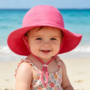 Kids summer sun hat pink bucket hat outdoor beach protective cap adjustable chin strap