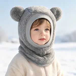 Kinder Winter warme Fleece Sturmhaube mit süßen Bärenohren, winddichte Kleinkind Mütze.