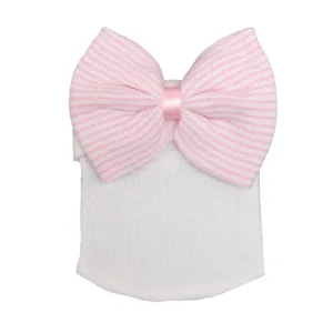 Hermoso gorro de punto para recién nacido bebé con bonito lazo de rayas rosas para infante