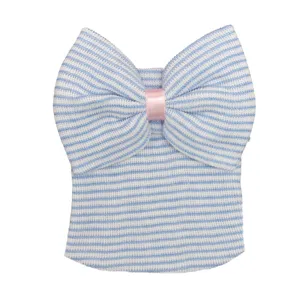 Gorro de punto para recién nacido bebé con gran lazo rayas azul blanco bonito sombrero