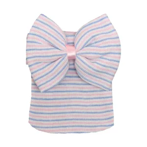 Gorro de punto para recién nacido con gran lazo de rayas, lindo gorro para bebés y niños.