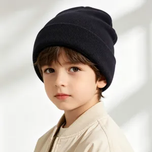 Kids winter knit beanie hat, warm slouchy skull cap for boys and girls cozy daily wear.