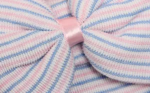 Recién nacido bebé gorro de punto tierno rayado hospital sombrero con lazo.