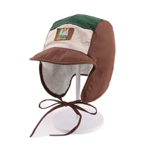 Kinder Retro Farbblock Bombermütze Winter Fleece warme Ohrenschützer Ski Pilotenmütze Jungen