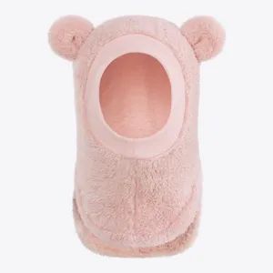 Süße rosa Babymütze mit Bärenohren, warme Plüsch Winter Kapuze für Kinder draußen.