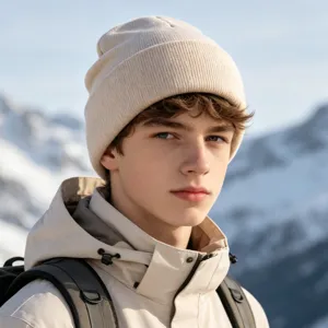 Beanie winter warm knitted hat detailed view showing cozy textured fabric and stylish fit.