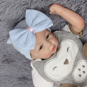 Gorro de punto para recién nacido con gran lazo a rayas bonito gorro infantil detalle