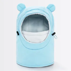 Kids winter warm windproof balaclava ski hat with cute bear ears plush lined blue