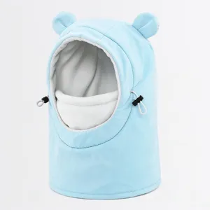 Kids winter fleece balaclava hat detail close up warm ear protection cute bear ears design