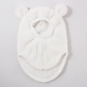 Süße weiße Bärenohren Baby Fleece Sturmhaube Winter warme winddichte Mütze Schal Detail