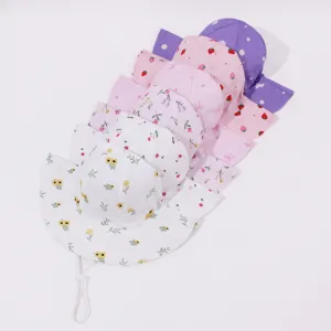 Cute baby bucket hats with floral fruit prints, soft breathable sun hats for infants kids.