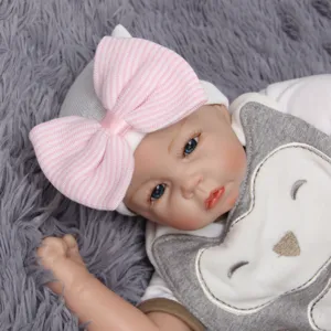 Gorro de punto para bebé recién nacido con lazo rosa grande tierno sombrero bebé primaver