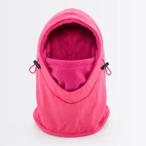 Thermische fleece winter fiets bivakmuts winddichte ski muts met capuchon roze detail.