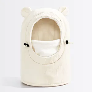 Kids windproof warm balaclava hat with cute bear ears and neck protection design.