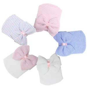 Gorro de punto para recién nacido con gran lazo lindo sombrero de hospital algodón